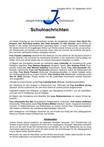 Schulnachrichten - Joseph-KÃ¶nig-Gymnasium