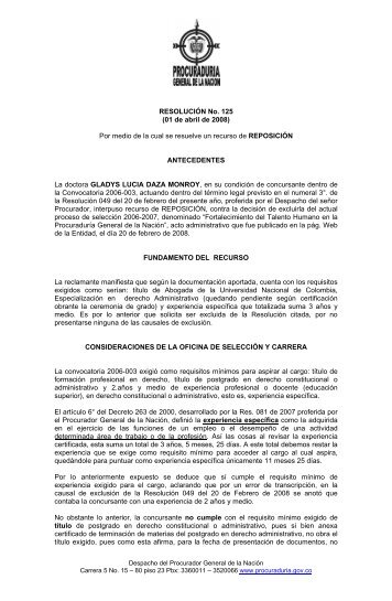 RESOLUCIÃN No. 125, Por medio de la cual se resuelve un recurso ...