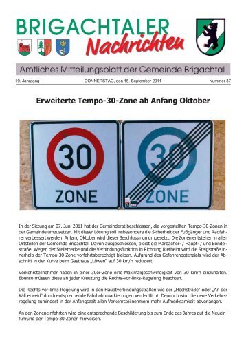 Erweiterte Tempo-30-Zone ab Anfang Oktober - Gemeinde Brigachtal