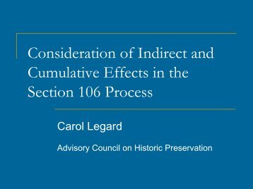 Consideration of Indirect and Cumulative Effects in the Section 106 ...