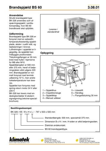 BrandspjÃ¦ld type BS 60 - KLIMATEK Ventilationsmateriel