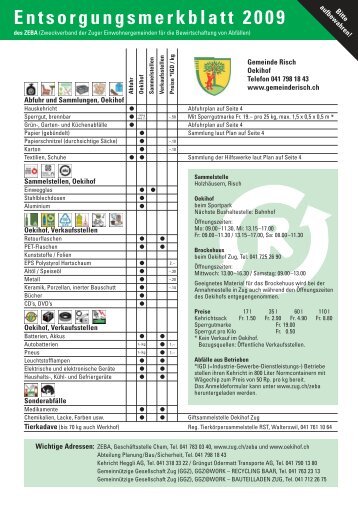 Entsorgungsmerkblatt 2009 - Öffnungszeiten