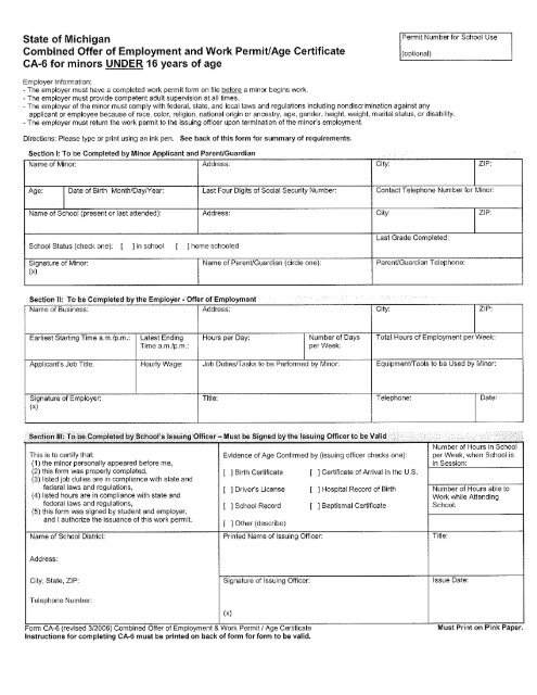 Printable School Work Permit Forms - Printable Forms Free Online