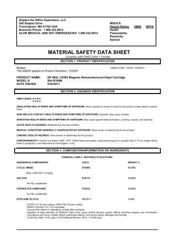 Copy of MSDS - HP 88XL C9392 Magenta _Staples_ ... - E-Way.ca