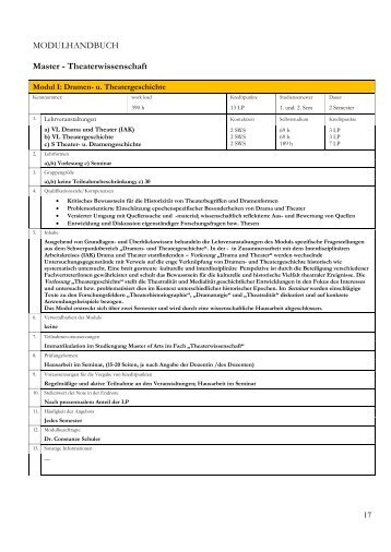 Modulhandbuch Theaterwissenschaft M.A.