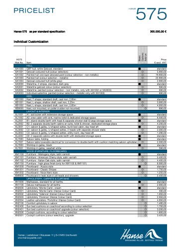 Hanse 575 price list - Hanse Yachts Croatia