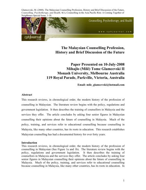 The Malaysian Counselling Profession History And Brief Discussion