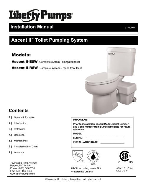 Installation Manual Ascent IIâ¢ Toilet Pumping System - PEX Universe