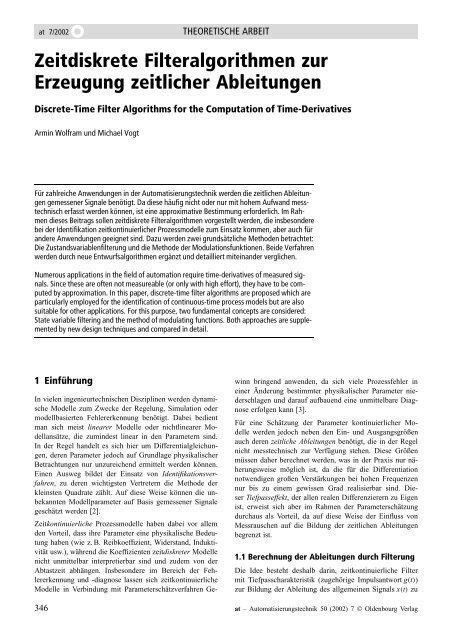 Zeitdiskrete Filteralgorithmen zur Erzeugung zeitlicher Ableitungen