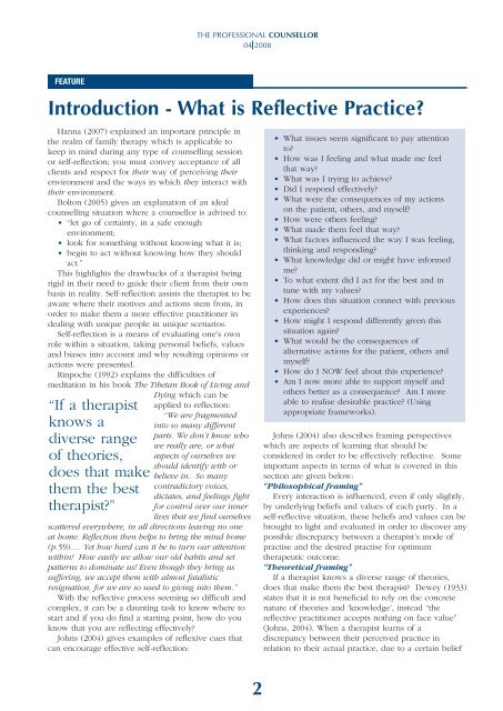 Counselling Practice - Becoming a Reflective Practitioner