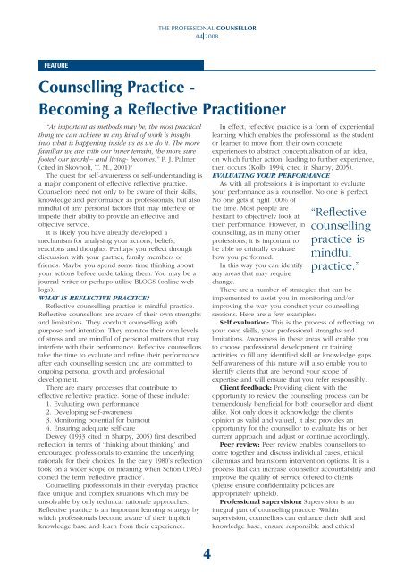 Counselling Practice - Becoming a Reflective Practitioner