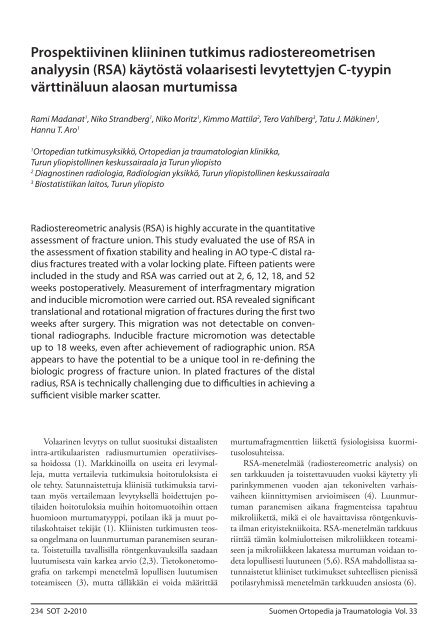 Prospektiivinen kliininen tutkimus radiostereometrisen analyysin ...