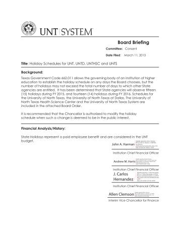 2013-31 UNTS Holiday Schedules for UNT, UNTD, UNTHSC, and ...