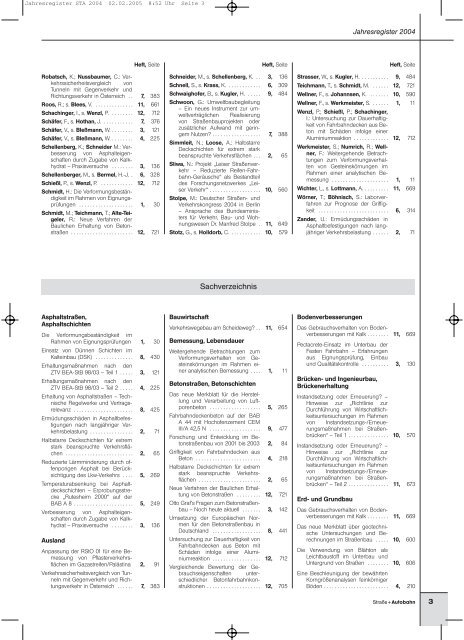 Jahresregister STA 2004 - StraÃe und Autobahn