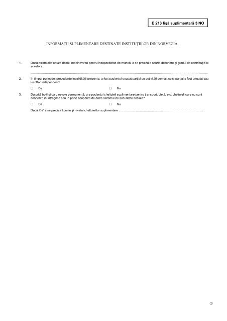 Formular E 213 - Raport medical detaliat
