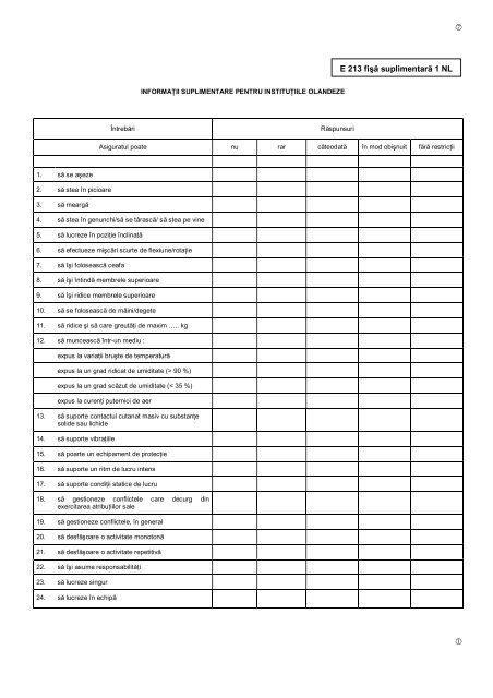 Formular E 213 - Raport medical detaliat