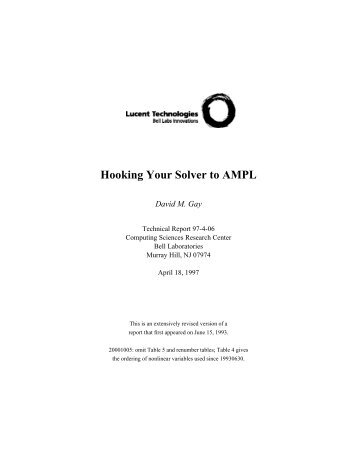 Hooking Your Solver to AMPL - The Netlib - Bell Labs
