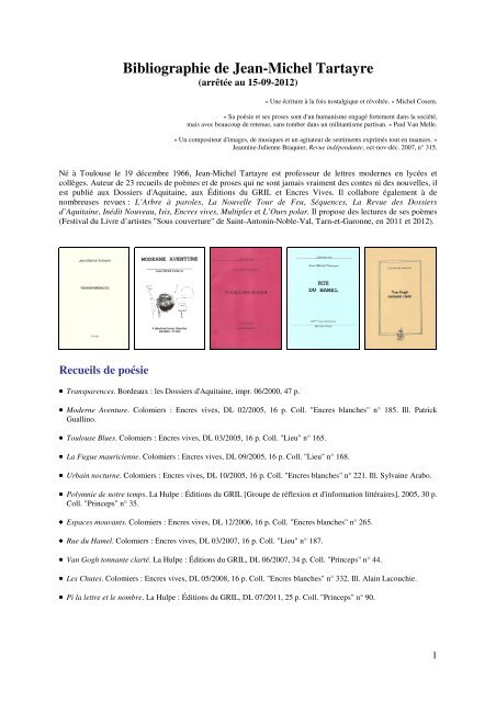 Bibliographie de Jean-Michel Tartayre