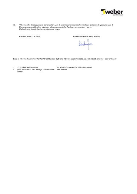 Ydeevnedeklaration (DoP) - Weber