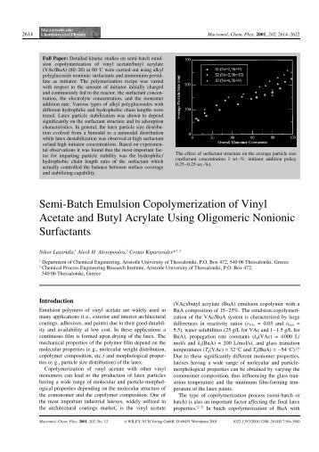 Semi-Batch Emulsion Copolymerization of Vinyl Acetate and Butyl ...