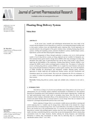 Floating Drug Delivery System - Journal of Current Pharmaceutical ...