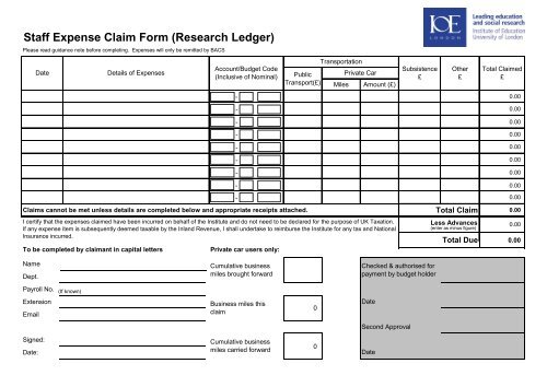 Staff Expense Claim Form (Research Ledger)