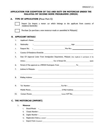 Application Form for Tax Exemption (Personal Car) - Malaysia My ...