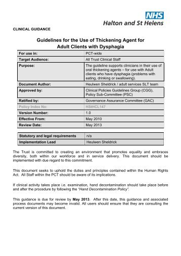 Guidelines for the Use of Thickening Agent for Adult Clients with ...