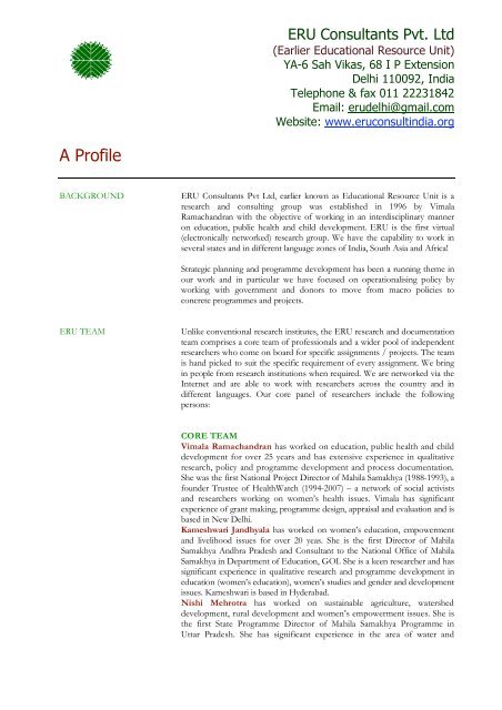 A Profile - ERU Consultants Pvt. Ltd.