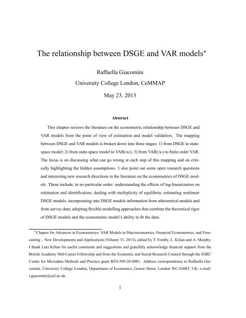 The relationship between DSGE and VAR models - cemmap