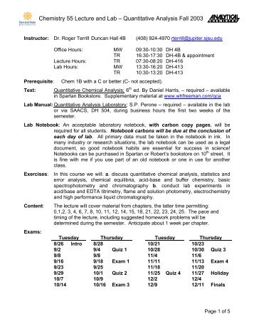 Chemistry 55 Lecture and Lab Ã¢Â€Â“ Quantitative Analysis Fall 2003