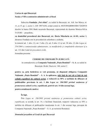 Cerere de chemare in judecata Posta Romana (.PDF)