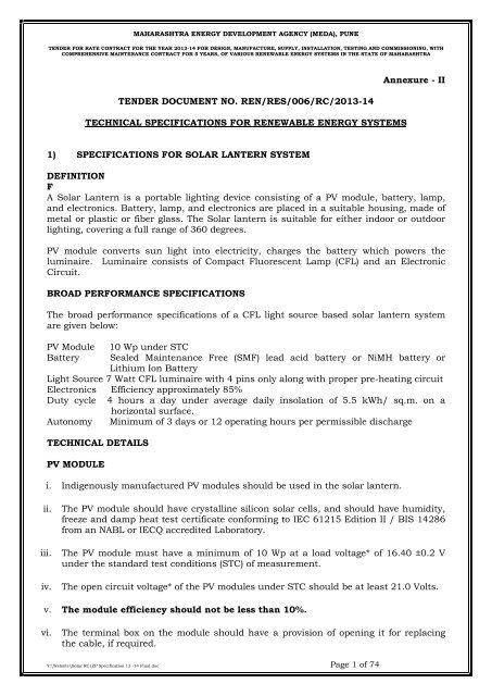 Tender document no. ren/res/005/rc/2012-13 - Maharashtra Energy ...