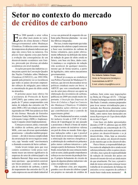 mercado de crÃ©ditos de carbono - Revista O Papel