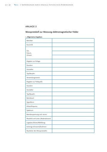 ANLAGE 2 Messprotokoll zur Messung elektromagnetischer Felder