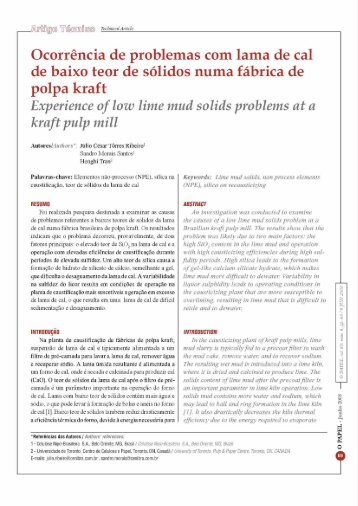 Artigo tÃ©cnico - OcorrÃªncia de problemas com ... - Revista O Papel