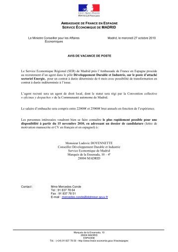 FICHE DE POSTE SECTEUR DDI_SEP 2010 - Ambassade de France