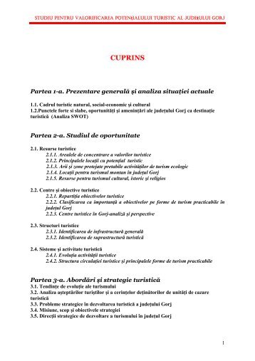 Studiul pentru valorificarea potenÈialului turistic al judeÈului Gorj