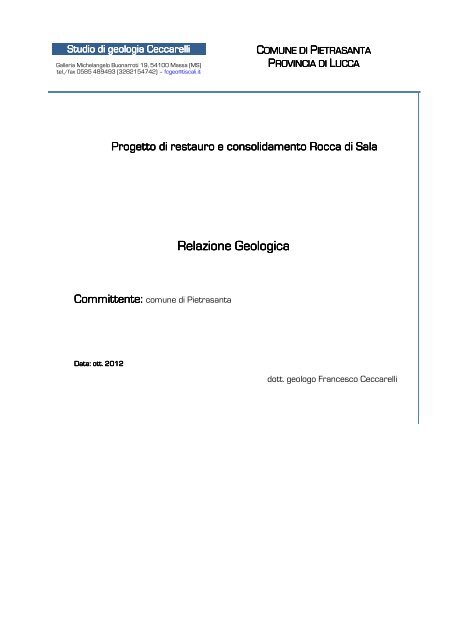 Relazione Geologica - Comune di Pietrasanta