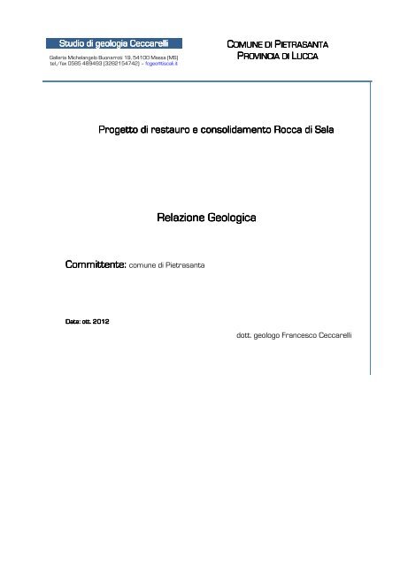 Relazione Geologica - Comune di Pietrasanta