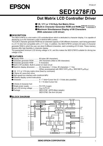 SED1278F/D Dot Matrix LCD Controller Driver