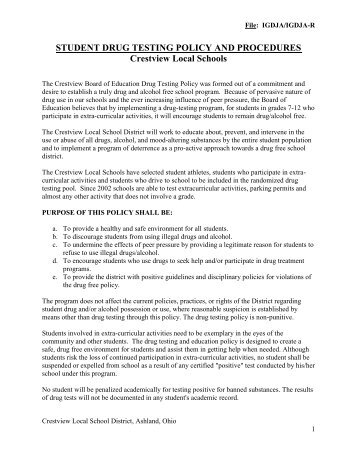 STUDENT DRUG TESTING POLICY AND PROCEDURES ...