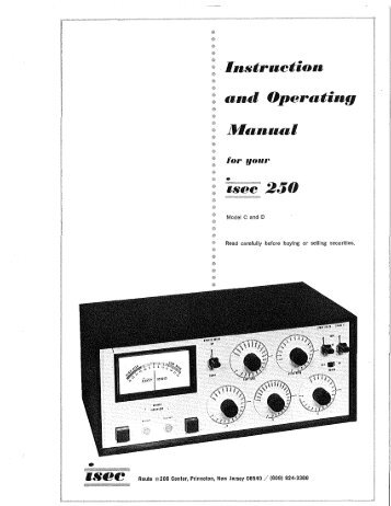 ISEC-250 Instruction and Operating Manual - Wass.net