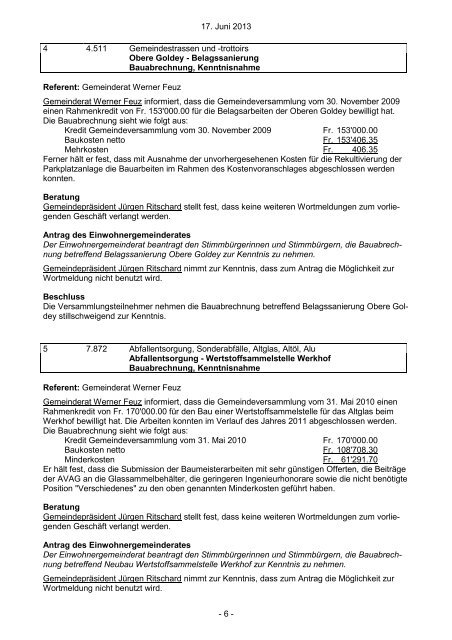 2013-06-17 Gemeindeversammlungsprotokoll - Auflage - Unterseen