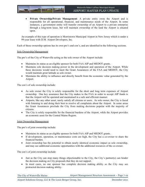 Airport Master Plan 2012 - City of Waterville