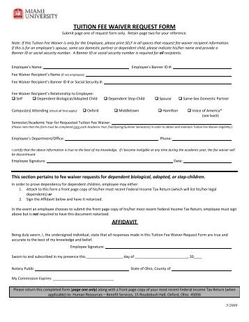 TUITION FEE WAIVER REQUEST FORM