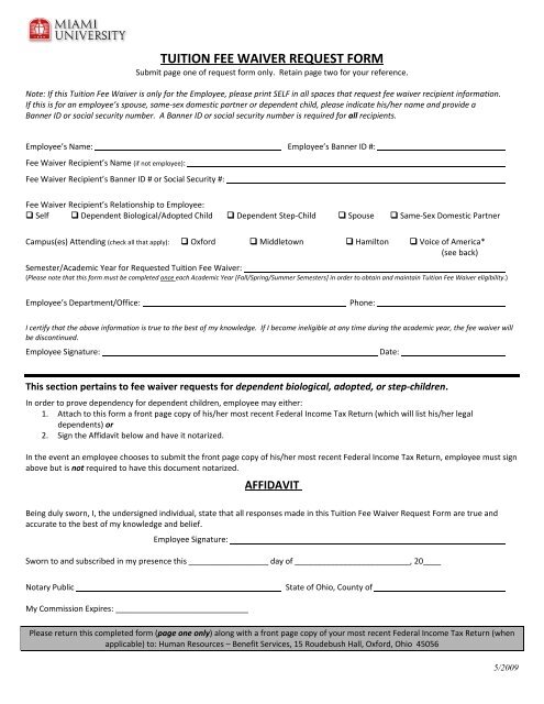 TUITION FEE WAIVER REQUEST FORM