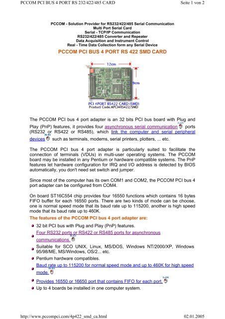 DECISION PCCOM PCI 4 PORT DRIVERS