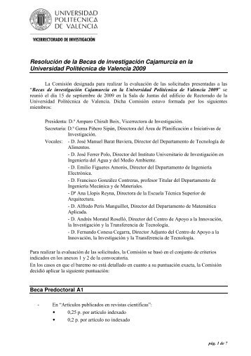 Resolución de la Becas de investigación Cajamurcia en la ...
