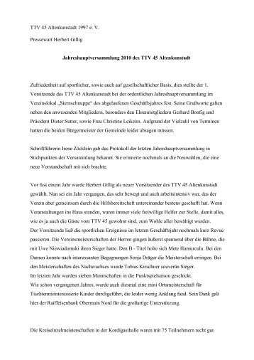 TTV 45 Altenkunstadt 1997 e. V. Pressewart Herbert Gillig ...